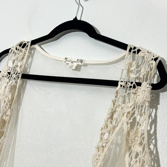 Knitworks Sheer Boho Vest Womens 16 Lace Bohemian Crochet Fairy Ethereal Y2K - Picture 2 of 6
